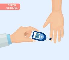 Check glucose by glucometer. Blood test. Vector design