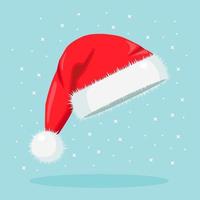 Santa claus hat isolated on background. Red cap for celebration christmas. Happy new year, merry xmas concept. Vector design