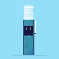 Office water dispenser, plastic cooler with big full bottle on blue background. Vector design