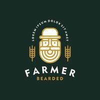 Beer label, beer logo. Old farmer bearded brewery emblem vintage style. vector