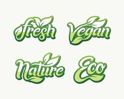 conjunto de plantilla de logotipo fresco, vegano, natural y ecológico. colección de elementos para el mercado de alimentos, comercio electrónico, promoción de productos orgánicos, vida saludable y alimentos y bebidas de primera calidad. vector