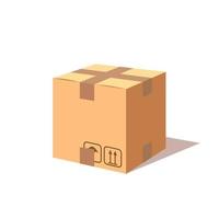 Isometric closed carton, cardboard box. Transportation package in store, distibution concept. Vector design