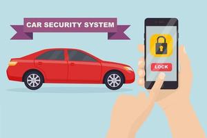 Protección inteligente de la llave del coche a distancia. sistema de alarma de seguridad móvil inalámbrico para automóviles con control remoto en el teléfono inteligente. diseño vectorial