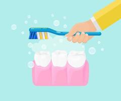 Man brushing teeth with toothbrush with toothpaste. Vector design