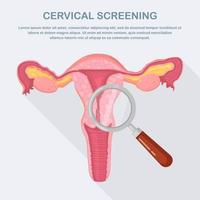detección cervical, examen de cáncer. útero con ovario, cuello uterino, trompas de Falopio, lupa. diseño vectorial vector