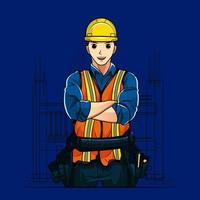 contratista de construcción sonriente en el sitio de construcción ilustración vectorial descarga gratuita