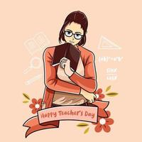 Happy Teacher's day with a book vector illustration pro download