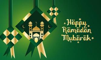 Eid al-Fitr background with yellow green elements and colors vector