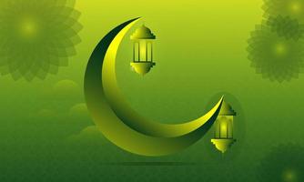 islamic greetings ramadan kareem card design template background with beautiful lantern and crescent moon vector