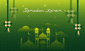 Eid al-Fitr background with yellow green elements and colors vector