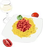 Serving Pasta bolognese with white wine vector