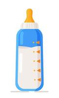 Vector illustration of baby bottle. Baby bottle with nipple and milk isolated on white background.