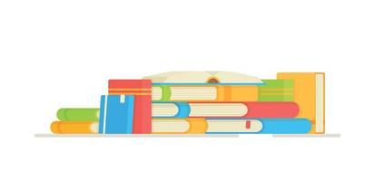 Vector illustration of doing homework. Book stack. School, study, library.