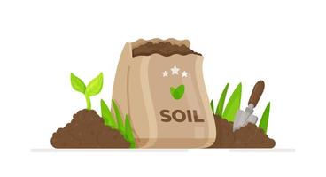 Bag of soil. Symbol of development, organic agriculture, natural products. The concept of recycling. vector