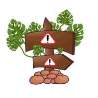 a warning board among green plants illustration vector