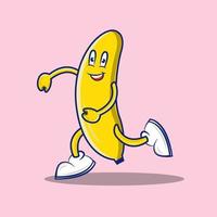 Cute banana running while laughing with its cute shoes vector