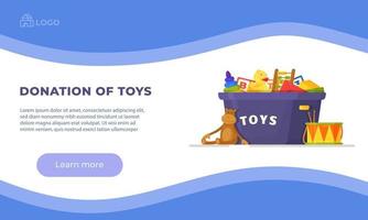 ilustración vectorial de juguetes de donación. ayudar a los niños, apoyar a un niño pobre. vector