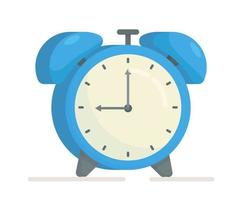 Vector illustration of an isolated blue alarm clock. The time is 9 am.