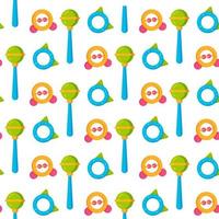 Vector illustration of rattles pattern. Print with baby rattles and toy.