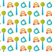 Vector illustration of rattles pattern. Print with baby rattles and toy.