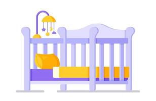 Vector illustration of a crib with blue flowers. A selection of a bed for the baby-to-be.