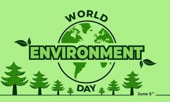 día mundial del medio ambiente, diseño de vectores verdes, ilustración vectorial y texto