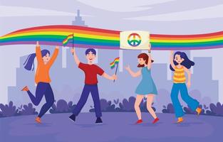 People Hold LGBT Rainbow and transgender flag In Pride Month Festival