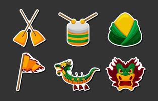 Collection Set of Dragon Boat Festival Sticker vector