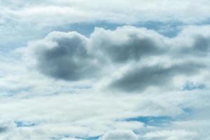 White and gray fluffy clouds on blue sky. Soft touch feeling like cotton. White puffy cloudscape. Beauty in nature. Close-up white clouds texture background. Cloudy sky. Background for tranquility. photo