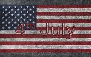 Texto del 4 de julio sobre la bandera americana en jeans foto