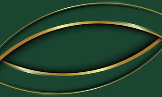 Abstract green curved geometric overlap layers with stripe golden line background. vector