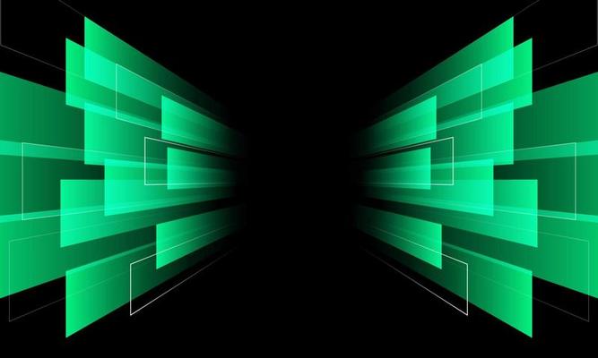 Abstract green perspective stripes background with white lines. Vector.