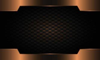 Bronze metallic frame on dark hexagon background. vector