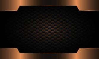 Bronze metallic frame on dark hexagon background. vector