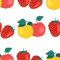 patrones sin fisuras de manzanas y fresas. impresión de frutas, ilustración vectorial en estilo plano. vector