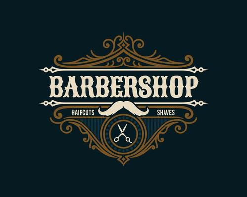 Barbershop vintage Luxury frame Logo Badge with flourish Victorian Ornament