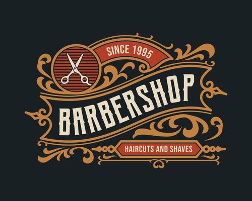Barbershop vintage Luxury frame Logo Badge with flourish Victorian Ornament