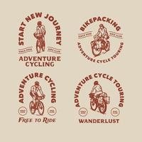 Set Vector Hand Drawn Downhill Adventure Mountain Bike Logo Label Badge