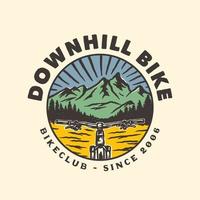 Hand Drawn Downhill Adventure Mountain Bike Logo Label Badge vector