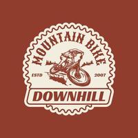 Hand Drawn Downhill Adventure Mountain Bike Logo Label Badge vector