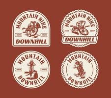 Set Vector Hand Drawn Downhill Adventure Mountain Bike Logo Label Badge