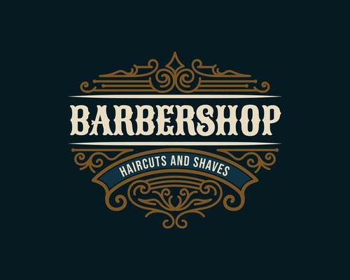 Barbershop vintage Luxury frame Logo Badge with flourish Victorian Ornament