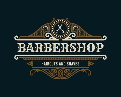 Barbershop vintage Luxury frame Logo Badge with flourish Victorian Ornament