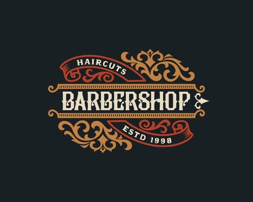 Barbershop vintage Luxury frame Logo Badge with flourish Victorian Ornament