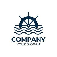 Marine retro emblems logo with ship steering vector