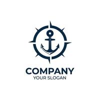 Marine retro emblems logo with anchor and compass vector