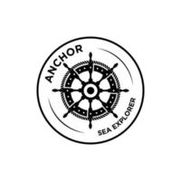 logotipo de emblemas retro marinos con dirección de cuerda y barco vector