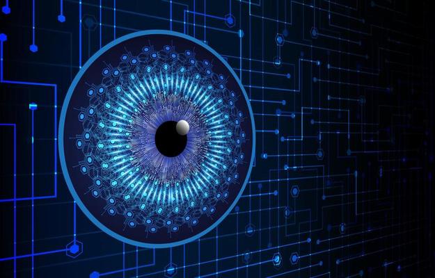 Blue eye cyber circuit future technology concept background