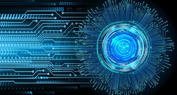 Blue eye cyber circuit future technology concept background