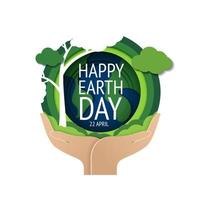 Happy earth day. Earth Day, 22 April with the globe, world map and hands for saving environment, save clean green planet, ecology concept. card for world earth day. vector design